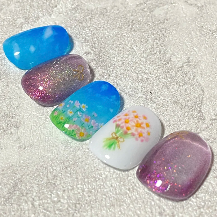 ②花束を添えて♪風景画コスモスネイル