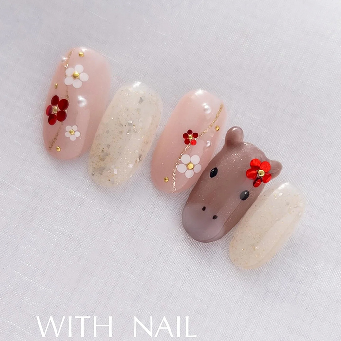 ②年明けはこれ♪梅の花×2026年干支ネイル