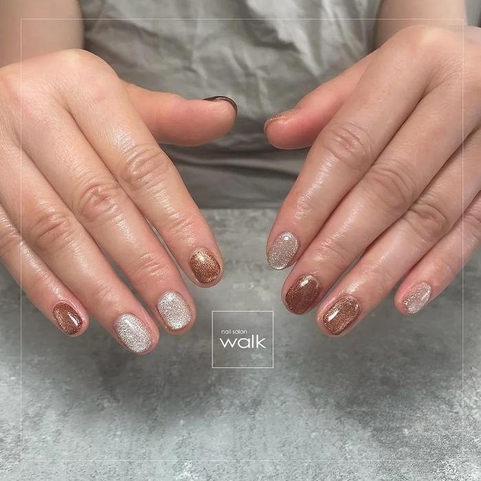 ④まるでチョコみたい♡ブラウンマグネットネイル