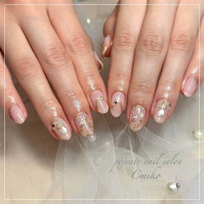 ③ゴールドミラーが眩しい☆ニュアンス×チューリップネイル