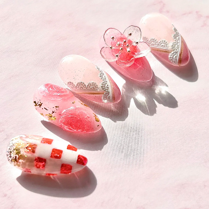 ⑦卒業式にも♪3Dフラワー×ガーリー和ネイル