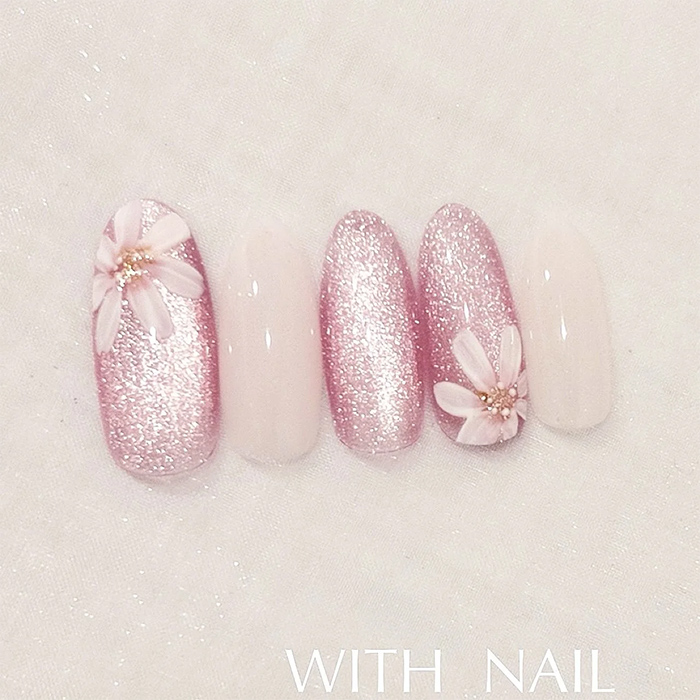 ⑧ピンクでまとめて♡マグネット×フラワーアートネイル