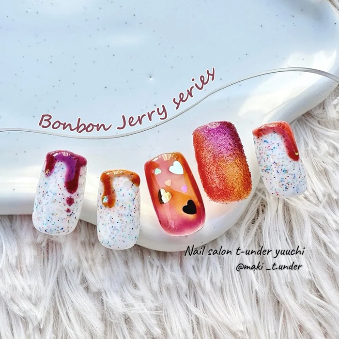 ⑭甘い色味に見惚れる♪ジューシーカラー×スイーツネイル