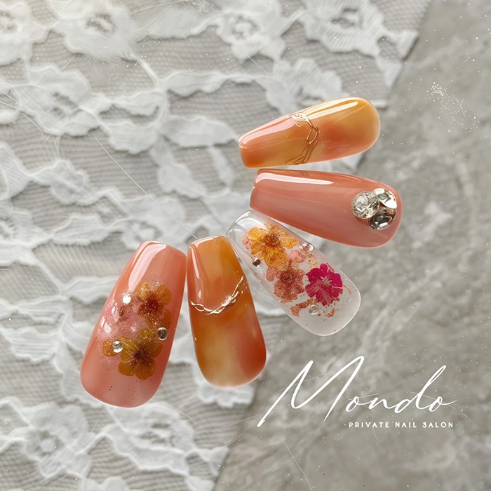 ⑮春の暖かさを感じて♡押し花×ニュアンスネイル