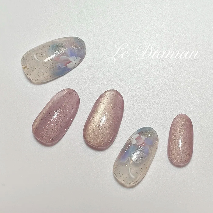 ②ふんわり色づく♪水彩風フラワーアートネイル