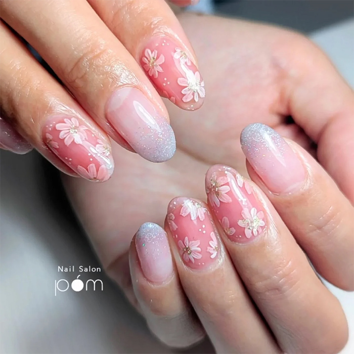 ⑤爪全体に咲き誇る◎埋め込みフラワーネイル