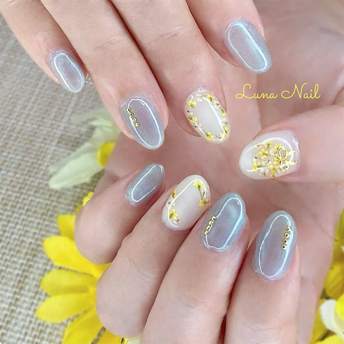 ⑤季節の花を楽しんで♡ドライフラワー×ミモザネイル