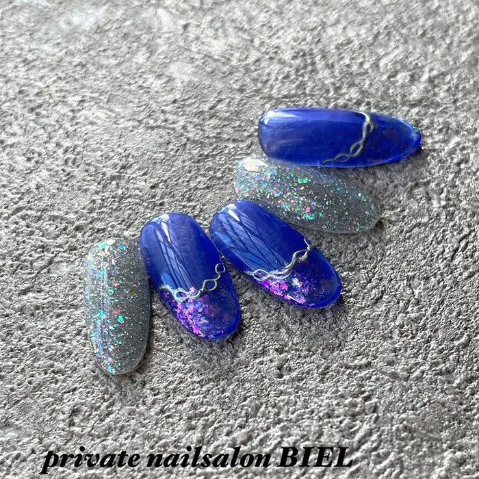 ⑥オーロラに輝く☆青みパープル×オーロラフレンチ