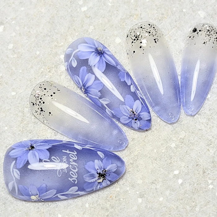 ⑭ブルーの花咲く♪グラデーション×フラワーアートネイル