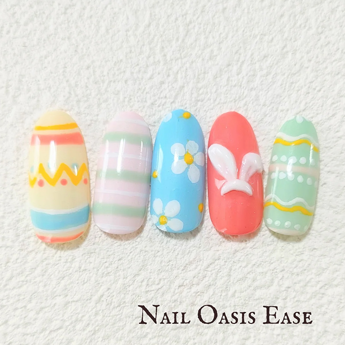 ③ぷっくりうさぎ♪カラフルイースターネイル