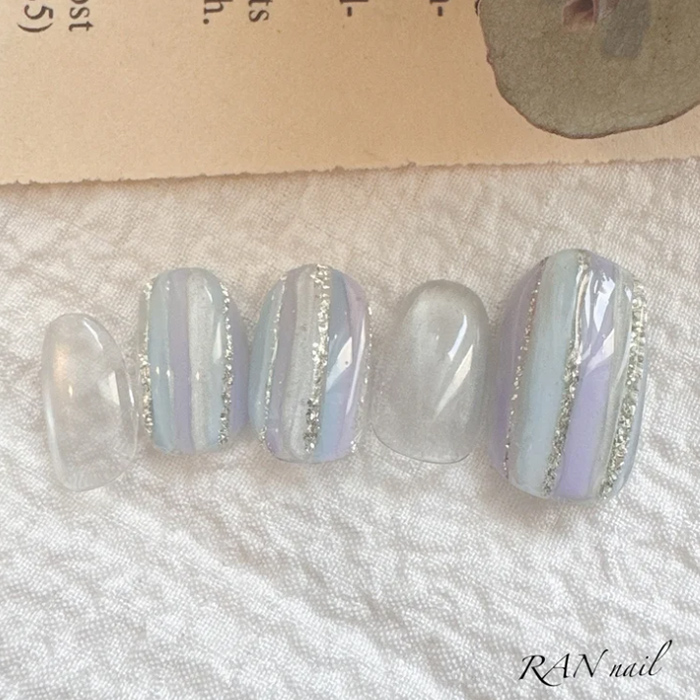 ⑨透明感マグがよく合う♡パステルストライプネイル