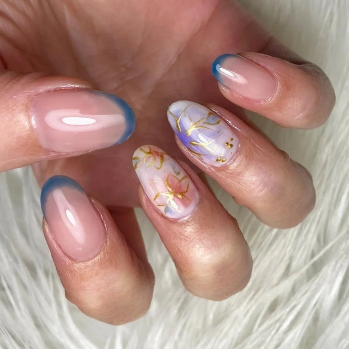 ⑤お呼ばれにも♡ニュアンスフラワー×フレンチネイル