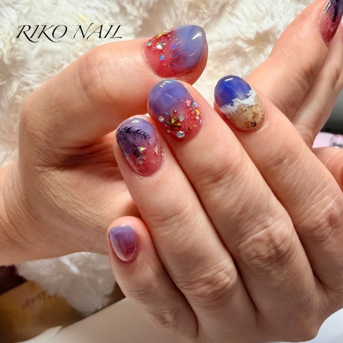 ⑩夏のサンセットと砂浜♡グラデーション×リゾートネイル