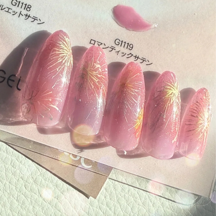 ②フェミニンな指先へ♡ローズピンク×イエロー花火ネイル