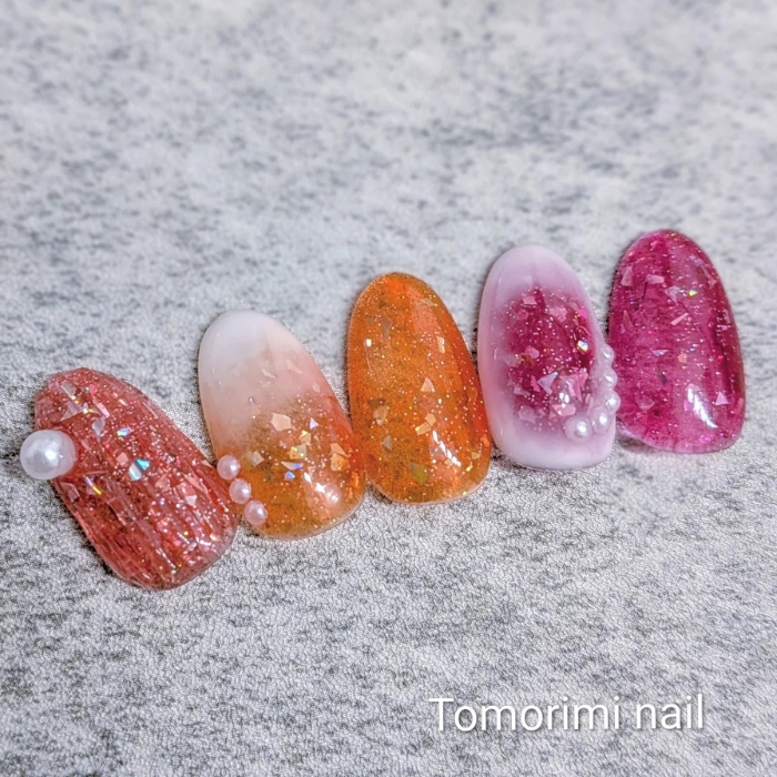 ⑪爽やか＆華やか☆サンセットカラー×ホワイトグラデーションネイル