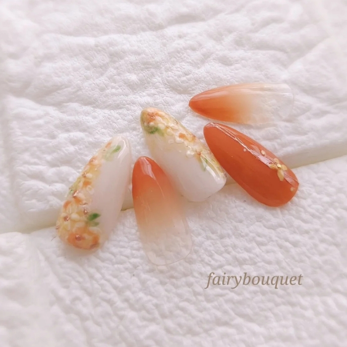⑮秋の花を咲かせて♡テラコッタ×金木犀ネイル